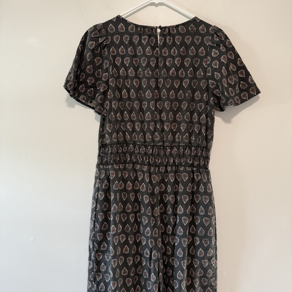 Anthropologie Black Patterned Short-Sleeve Jumpsuit - Picture 7 of 12